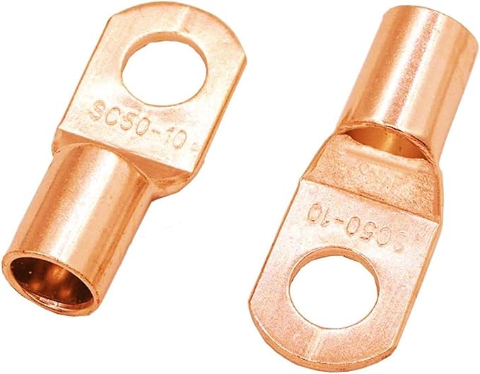 10Pcs20Pcs Golden SC50-6 SC50-8 SC50-10 SC50-12 SC50-14 Bolt Hole Tinned Copper Cable Lugs Battery Terminals 50mm Wire (SC50-10,20PCS)