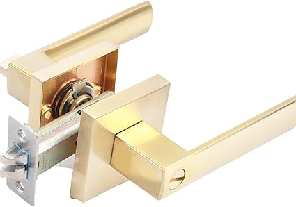 DIY Stainless Steel Door Handle with Lock Core, Polished Rear Front Rod, Internal Lock Accessories, Home Security Hardware Accessories (Color : Golden, Size : with 3 Keys)