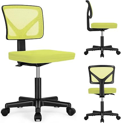 Armless Ergonomic Home Office Chair wLumbar Support, Low Back Rolling Swivel Chair with Adjustable Height - Yellow