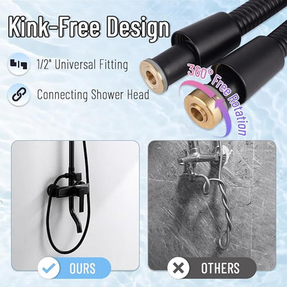 Shower Hose, Thickened Shower Head Hose Replacement, Kink-Free 304 Stainless Steel Handheld Shower Hose Extension, Flexible RV Shower Hose Attachment, 59 Inches, Black
