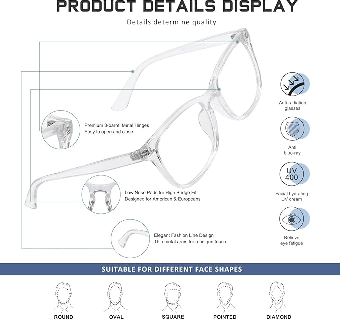 Reading Glasses for Women Men - Anti Glare Blue Light Blocking Glasses,Sturdy Eyeglasses