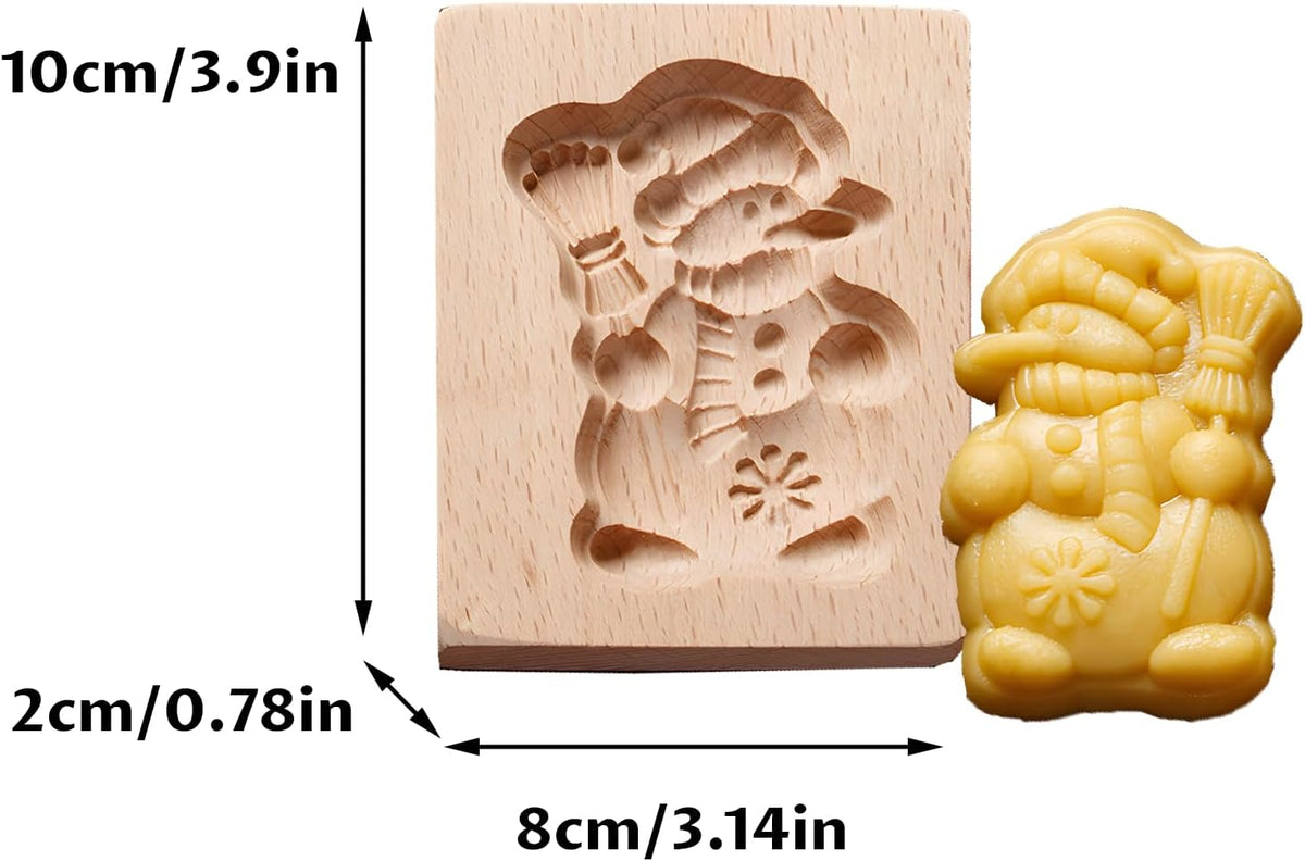 Cookie Cutter Embossing Mold, DIY Wooden Cookie Molds, 3D Carved Wooden Cracke Molds, Christmas Cookie Stamps, Baking Kitchen Tools for Christmas Thanksgiving Halloween Easter (Snowman)