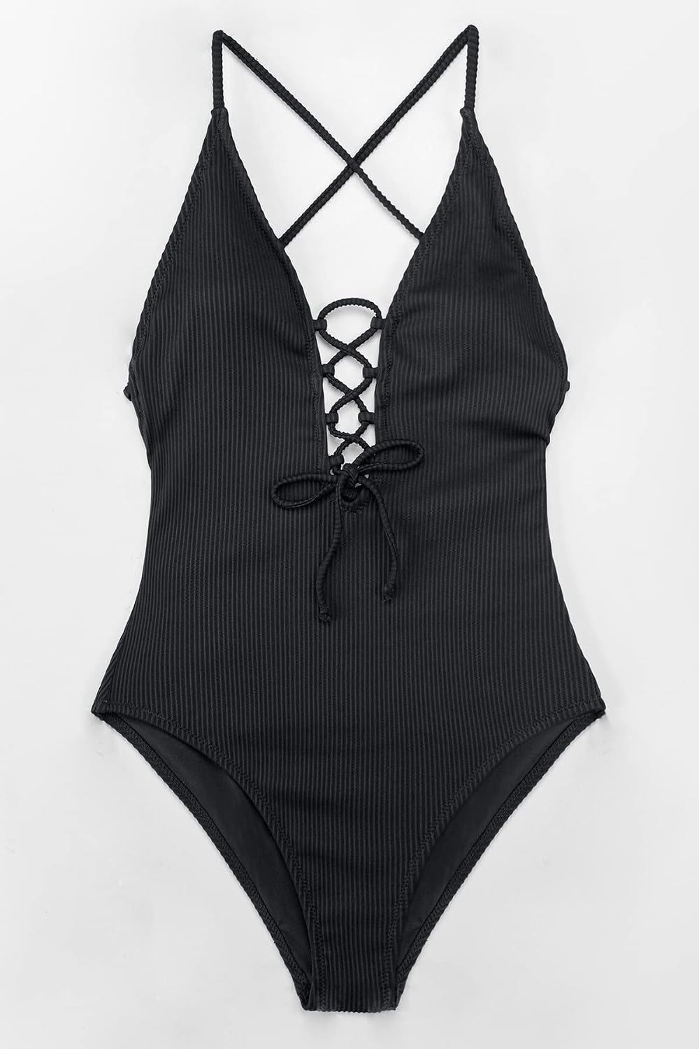 CUPSHE Women's Solid Color V Neck Lace Up One Piece Swimsuit