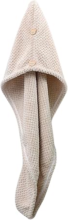 Microfiber Towel for Hair with Bear Button Super Absorbent Hair Towel Fast Hair Drying Towel Turban Wrap 9.84 Inch X 25.5 Inch Dry Hair Cap for Women Bath Shower Makeup (D)