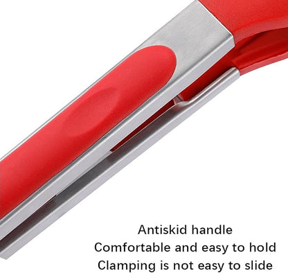 Tongs For Cooking - 7 inch Kitchen Tong with Silicone Tip, Heat Resistant Metal Food Tongs, Stainless Steel Non-Stick Kitchen Tongs for Salad, BBQ Baking, Grilling, Cooking, Dining (Red)