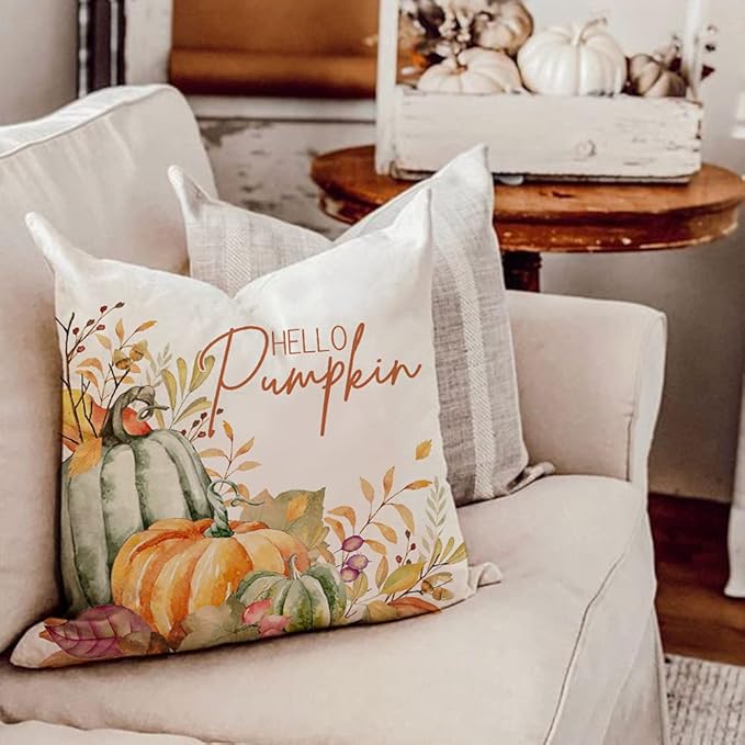 GEEORY Fall Pillow Covers 20x20 Set of 4 for Fall Decor Pumpkin Maple Leaves Sunflower Vase Outdoor Fall Pillows Decorative Throw Pillows Farmhouse Thanksgiving Autumn Cushion Case for Couch A