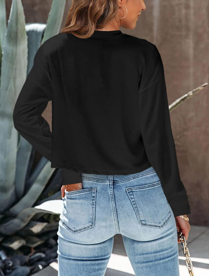 Tankaneo Womens Long Sleeve Crop Tops Oversized Cropped Tshirt | Fall,Loose Fit,Crew Neck,Casual Shirts,Basic Tee
