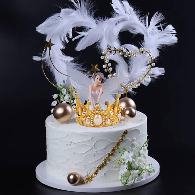 Gold Crown Cake Topper, 6 Pieces Happy Birthday Cake Toppers, Princess Crown Cake Decorations, Mini Crowns for Flower Arrangements, Birthday, Wedding, Party Decor (Gold-I, 6)