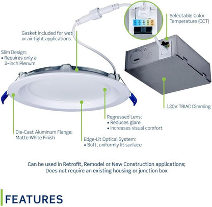 Leviton DBR60-S1W Baffle Slim Downlight, 6" Round, White