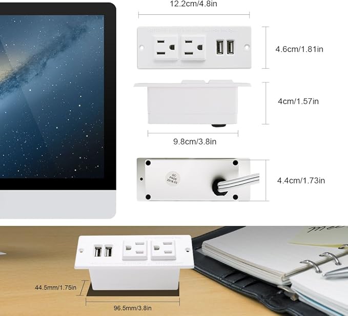 Conference Recessed Power Strip Socket with USB Ports,Table Power Strip,Desktop Charging Station with 2-Outlets and 2 USB Ports