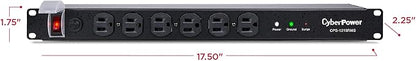 CyberPower CPS1215RMS Rackmount Surge Protector, 120V/15A, 12 Outlets, 15 ft Power Cord, 1U Rackmount