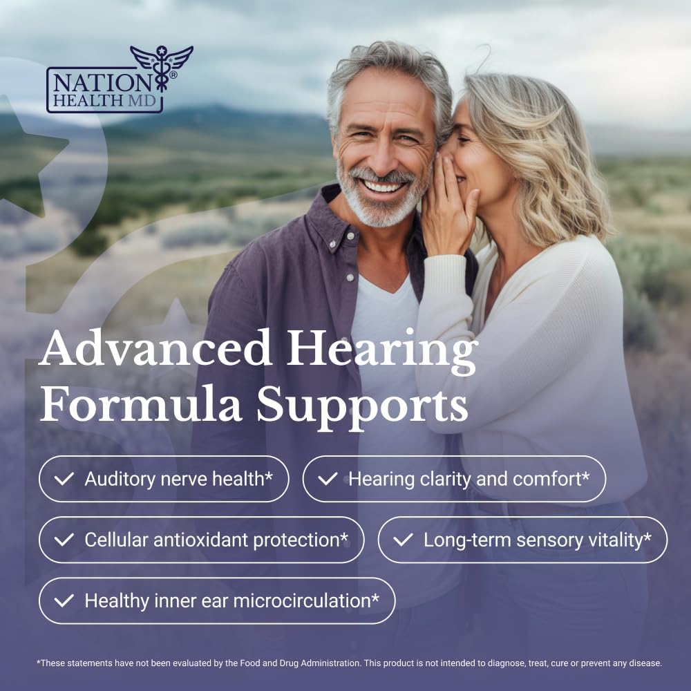 NATION HEALTH MD Hear Plus - Tinnitus Supplement - Advanced Hearing Formula for Ringing Ears with Ginkgo Biloba, Pine Bark Extract & Magnesium - 120 Capsules