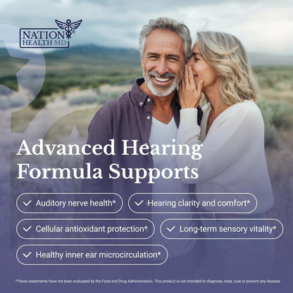 NATION HEALTH MD Hear Plus - Tinnitus Supplement - Advanced Hearing Formula for Ringing Ears with Ginkgo Biloba, Pine Bark Extract & Magnesium - 120 Capsules