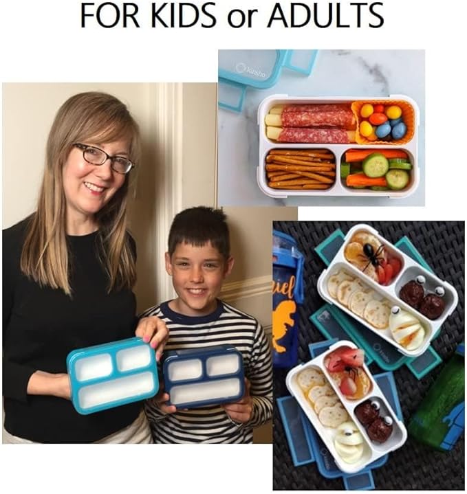 Mini Bento-Box Lunch and Snack Boxes Set of 2 | Small Portion Containers for Kids Boys Girls Toddlers | BPA Free | Navy & Blue