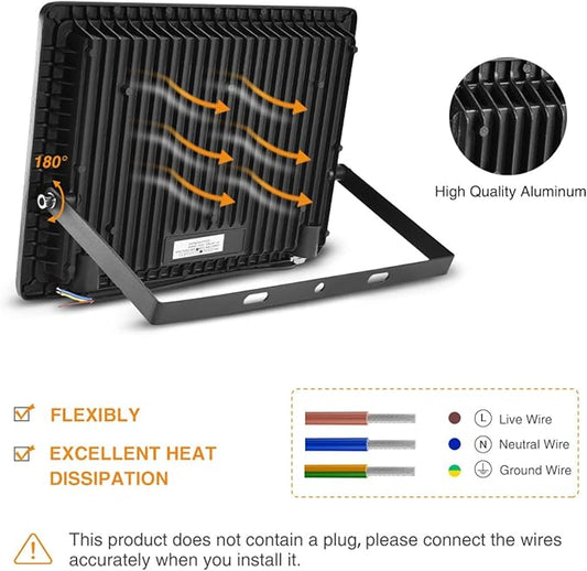 150W LED Floodlights for Outdoor, 6500K Cold White LED Security Lights IP66 Waterproof Exterior Flood Lighting, 10500Lm Garden LED Wall Light for Yard Patio Parking Lot Street Porch