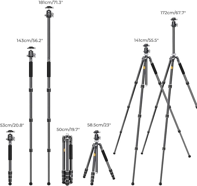 KF Concept X-Series 68 inch172cm Carbon Fiber Camera Tripod,Professional Photography Tripod with 36mm Metal Ball Head Load Capacity 16KG35.2lbs for Indoor Outdoor Use X284C4BH-36