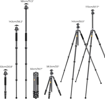 KF Concept X-Series 68 inch172cm Carbon Fiber Camera Tripod,Professional Photography Tripod with 36mm Metal Ball Head Load Capacity 16KG35.2lbs for Indoor Outdoor Use X284C4BH-36