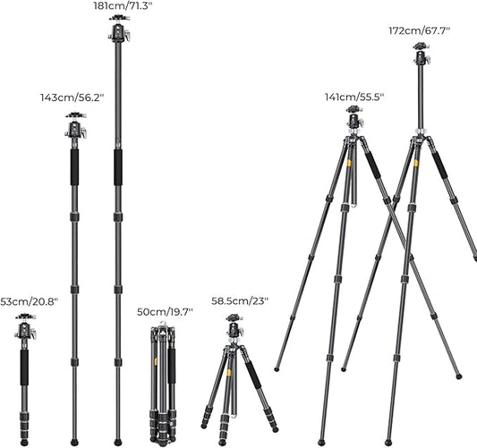 KF Concept X-Series 68 inch172cm Carbon Fiber Camera Tripod,Professional Photography Tripod with 36mm Metal Ball Head Load Capacity 16KG35.2lbs for Indoor Outdoor Use X284C4BH-36