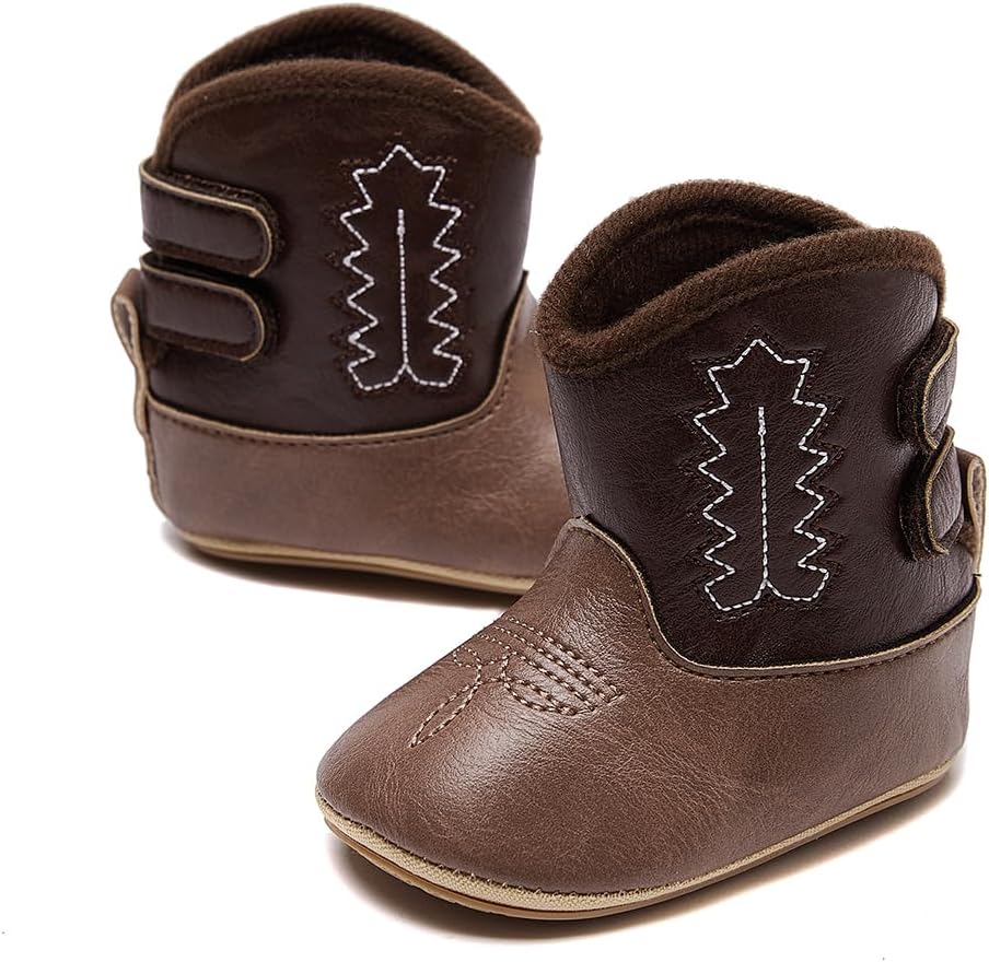 Baby Cowboy Boots Western Boots Toddler Cowboy Bootie Soft Sole Non-Slip Crib Shoes for Infant Boys Girls0-18 Months
