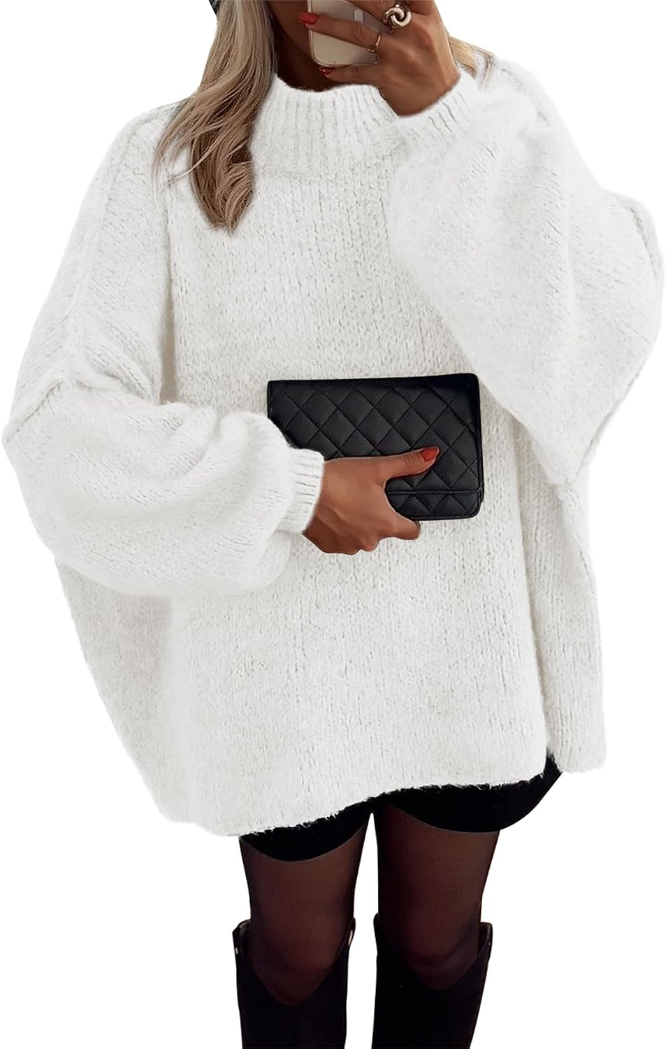 Fashion Womens Fall Fashion Oversized Sweaters Chunky Knit Mock Neck Long Sleeve Casual Trendy Pullover Winter Clothes 2025