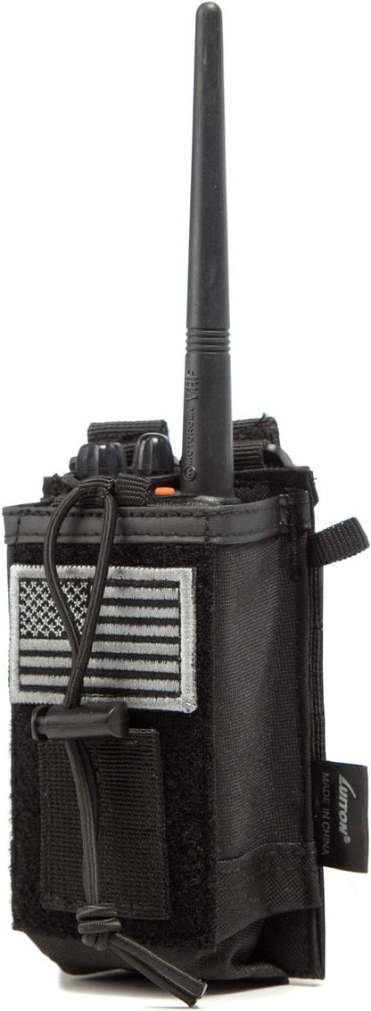 Tactical Molle Radio Holster Holder Case Military Heavy Duty Pouch Bag for Two Ways Walkie Talkies Adjustable Storage with 1 Pack Patch
