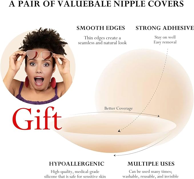 Queensecret Adhesive Bra, Push up Strapless Self-Adhesive Bra, Invisible Silicone Bra for Backless Dress (Size: B)
