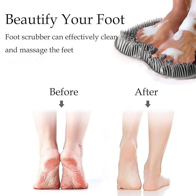 Shower Foot and Back Scrubber Mat,Wall Mounted Shower Foot Scrubber with Suction Cups,Exfoliating Silicone Massage Foot Cleaner for Shower(Grey)