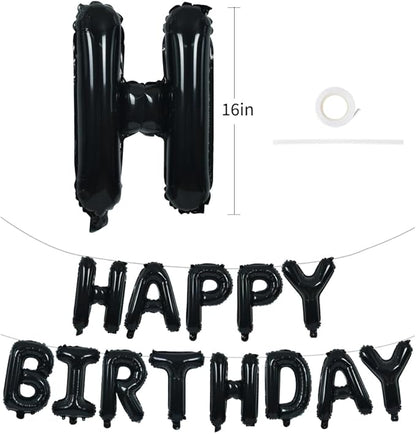 16 Inch Black Happy Birthday Balloons Banner Decorations for Men Reusable Foil Letter Birthday Sign Black Birthday Decoration for 16th 30th 50th 60th Boys Adults and Halloween Birthday Party
