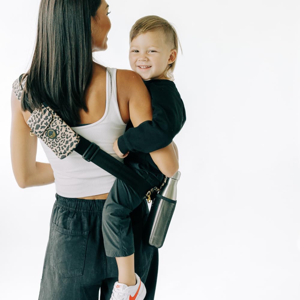Tushbaby Liftoff Toddler Sling - Minimalist, Easy-On Toddler Carrier for Quick Carrying – Compact, Comfortable, and Stylish with Built-in Phone Pocket & Bottle Holder (Cheetah)