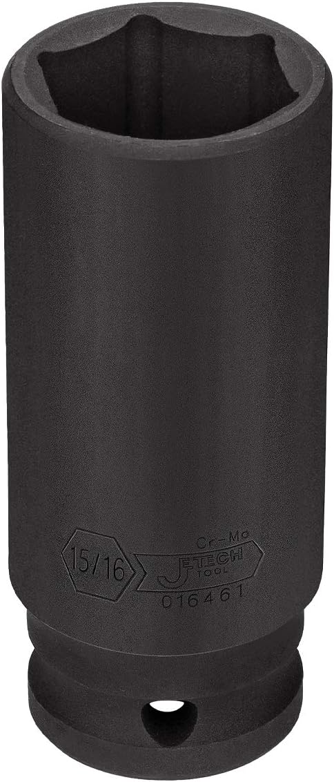 Jetech 12 Inch Drive 1516 Inch Deep Impact Socket, Made with Heat-Treated Chrome Molybdenum Alloy Steel, 6-Point Design, SAE