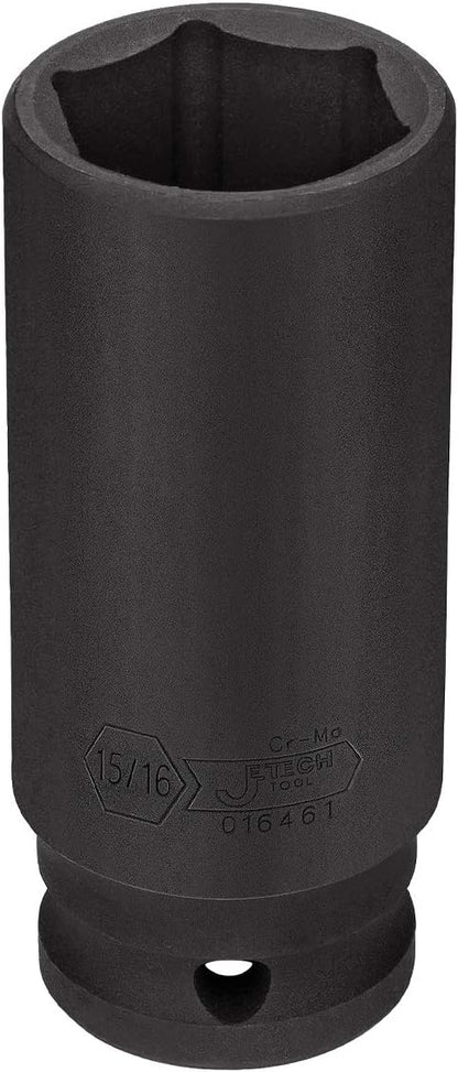 Jetech 12 Inch Drive 1516 Inch Deep Impact Socket, Made with Heat-Treated Chrome Molybdenum Alloy Steel, 6-Point Design, SAE