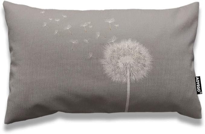 Summer Nature Wild Botanical Dandelion Blossom in Wind Sky Air Rectangle Pillow Cases Home Decorative Cotton Linen Cushion Cover for Bed Sofa Green White