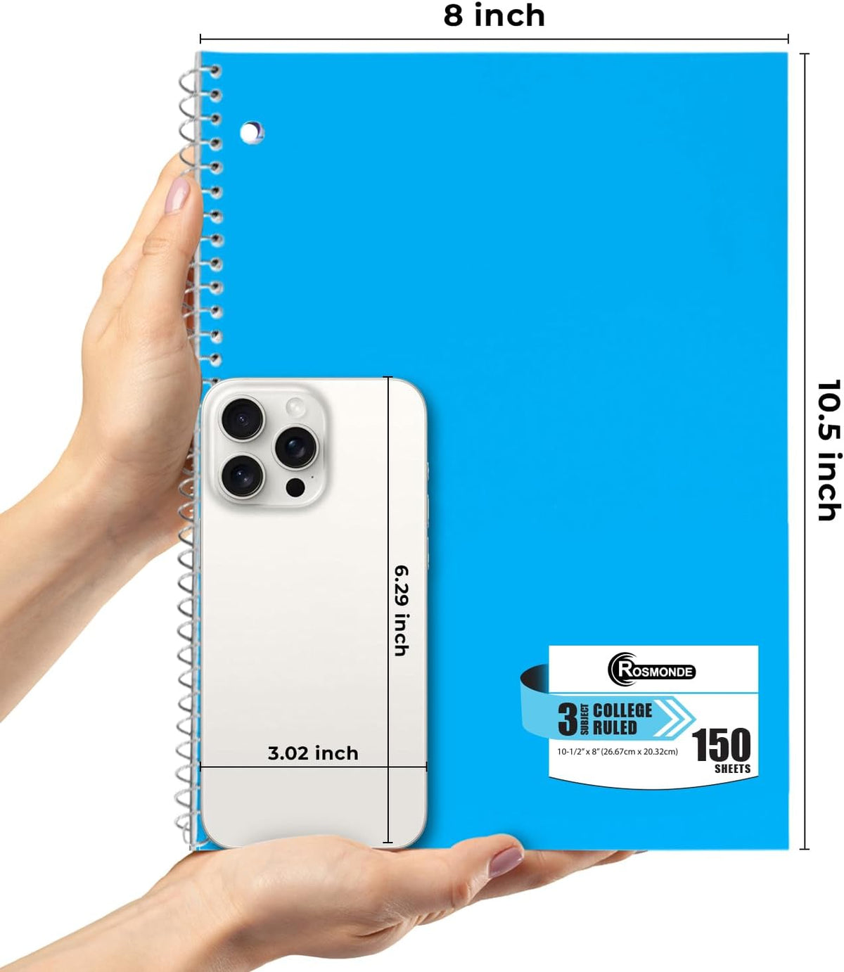 1 Subject Notebook College Ruled, 6 Pack, 70 Sheets (140 Pages), 8 x 10-1/2", 3 Hole Punched Notebooks, Thick No-Bleed Paper, Sturdy Back, College Ruled Notebook for School, Assorted Colors (Color variation may be different from picture)