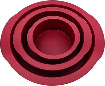 Nalchios 3-Piece Wine Red Silicone Round Cake Pans Set for Baking, Non-stick Flexible Silicone Baking Mold Pans for Layer Cake, Cheese Cake, Chocolate Cake 468 Inch