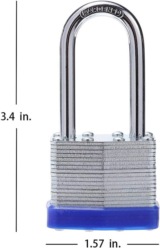 Laminated Steel Key Lock, 1-916 in. Wide Body, 2 Padlocks Keyed Alike,Long Shackle