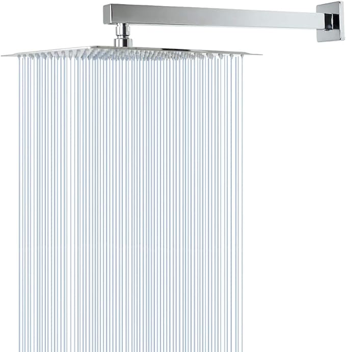 HarJue Shower Head, High Pressure Square, Stainless Steel Rainfall -Waterfall Full Body Coverage (12'' Shower, Chrome)