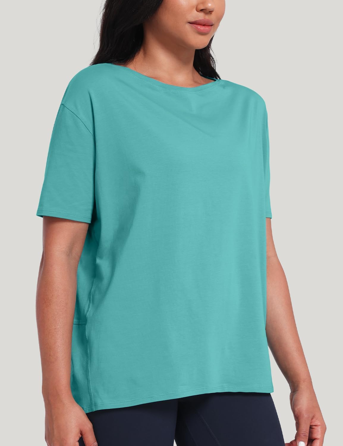 HeyNuts Women's Pima Cotton Short Sleeve Workou Shirt Boat Neck Loose Fit T-Shirts Athletic Tops Casual Shirts