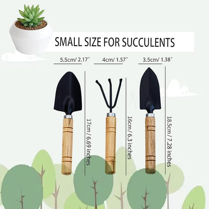 3Pcs Gardening Tools, Mini Tool Set Indoor Garden Kit Miniature Gardening RakeTrowel Shovel for Gardening Supplies (Thick Handle)