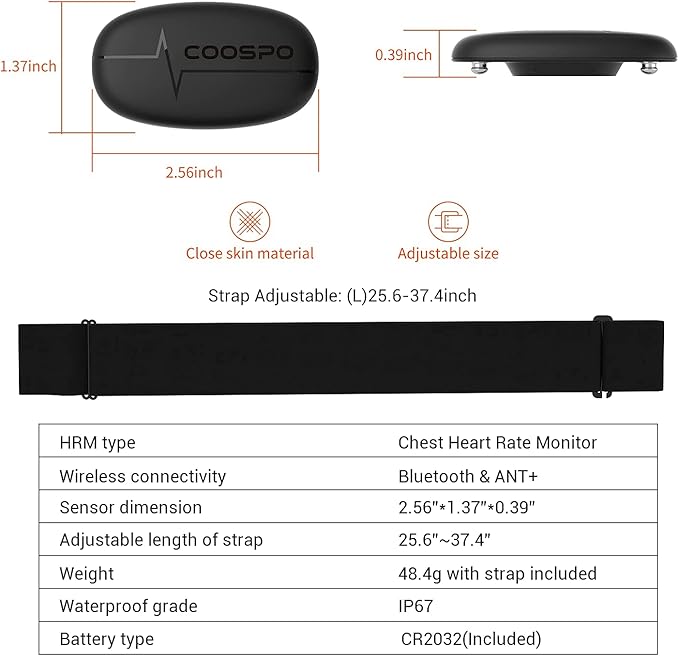 COOSPO H6 Heart Rate Monitor Chest Strap Bluetooth 4.0 ANT IP67 Chest Heart Rate Sensor for Peloton Polar DDP Yoga Map My Ride Garmin Sports Watches