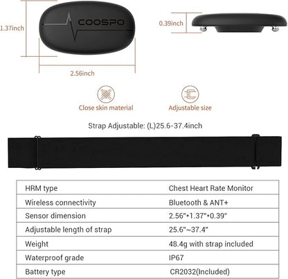 COOSPO H6 Heart Rate Monitor Chest Strap Bluetooth 4.0 ANT IP67 Chest Heart Rate Sensor for Peloton Polar DDP Yoga Map My Ride Garmin Sports Watches