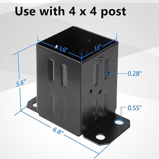Eapele 4x4 Wood Fence Post Anchor Base, Thick Steel and Black Powder Coated, Come with Wood Screws and Concrete Anchors