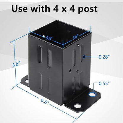 Eapele 4x4 Wood Fence Post Anchor Base, Thick Steel and Black Powder Coated, Come with Wood Screws and Concrete Anchors