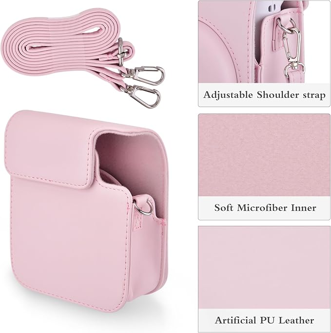 Sunmns Mini 12 Instant Camera Case, PU Leather Protective Compact Case Compatible with Instax Mini 12 Instant Camera (Pink)