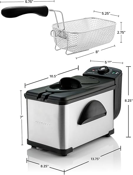 OVENTE Electric Deep Fryer 2 Liter Capacity, 1500 Watt Lid with Viewing Window and Odor Filter, Adjustable Temperature, Removable Frying Basket and Easy to Clean Stainless Steel Body, Silver FDM2201BR