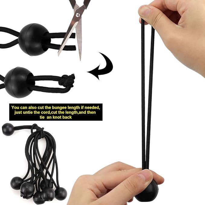 NODG 24 Pieces Ball Bungee 4,6,9 Inch Black Bungee Balls Heavy Duty Tarp Ball Bungee Cords Elastic String 4mm Thickness Tarp  Canopy Shock Cords for Camping, Tents, Cargo, Holding Wire