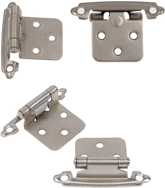 DecoBasics Cabinet Hinges Brushed Nickel for Kitchen Cabinets Doors (25 Pair -50 Pcs) -1/2" Overlay (Variable) -Self Closing Kitchen Cabinet Hinges Flush Mount w/Silicon Bumpers & Hardware Screws