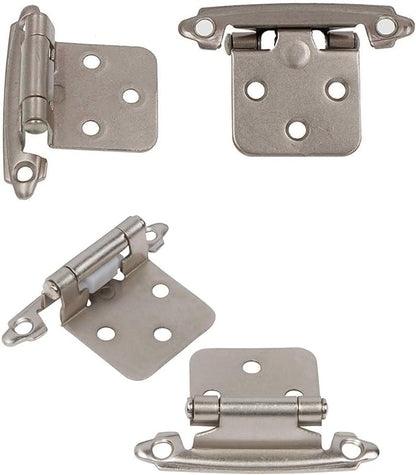 DecoBasics Cabinet Hinges Brushed Nickel for Kitchen Cabinets Doors (25 Pair -50 Pcs) -1/2" Overlay (Variable) -Self Closing Kitchen Cabinet Hinges Flush Mount w/Silicon Bumpers & Hardware Screws