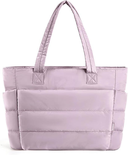 BAGSMART Tote Bag for Women, Lightweight Puffy Tote Bag with Compartments, Quilted Shoulder Bag Handbag for Travel, Work