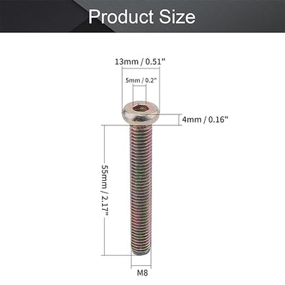 MroMax 15Pcs M8 x 55mm Hex Socket Flat Head Screws, Colorful Zinc Plated Carbon Steel, Fully Threaded, Hex Drive, Socket Cap Furniture Bolts Fastener for Crib, Bed Frame, Chair and Cabinet