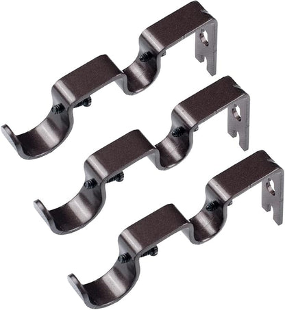 3PCS Double Curtain Rod Brackets, Fits up to 1 and 58 inch Rods, Double Fixed Wall Brackets, Bronze